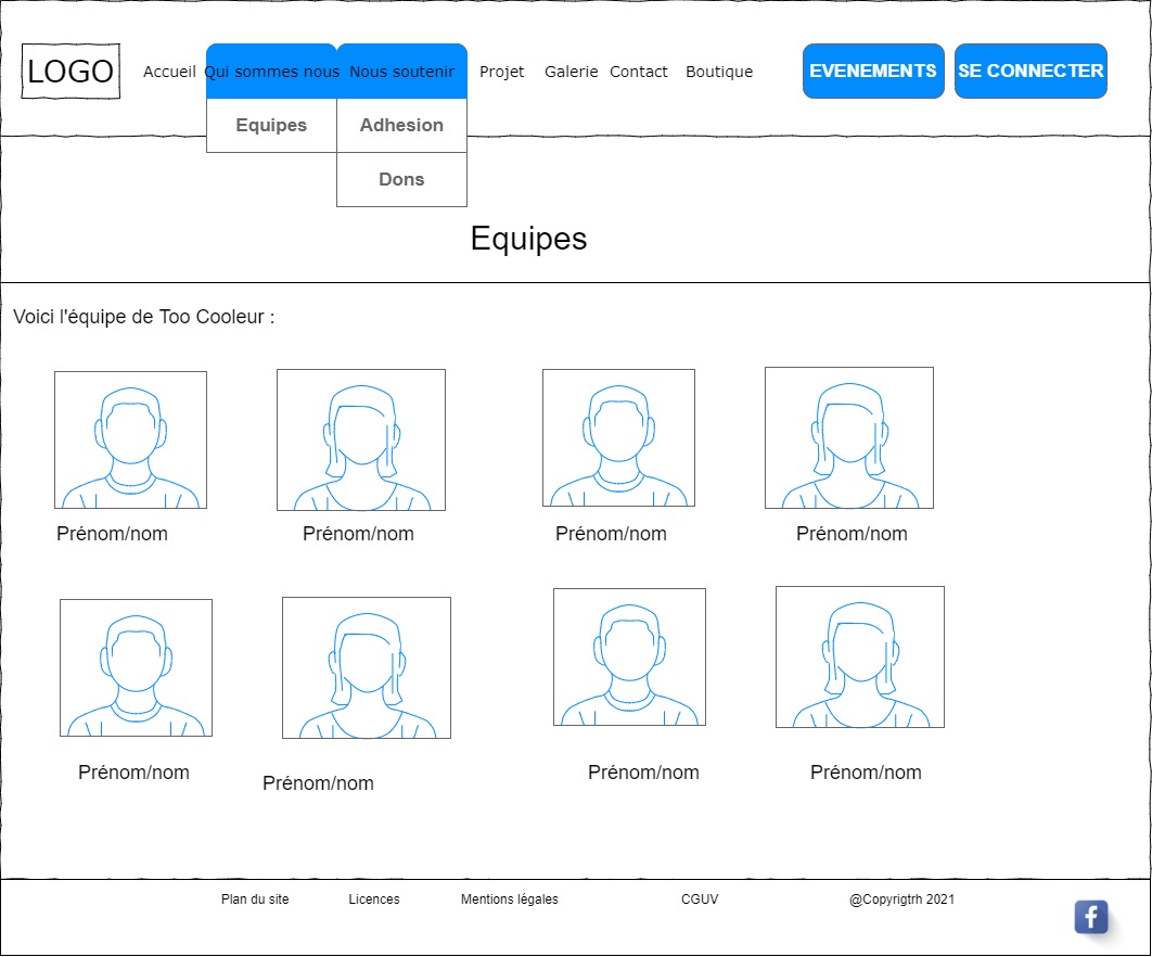 maquette site too cooleur-Page Equipe